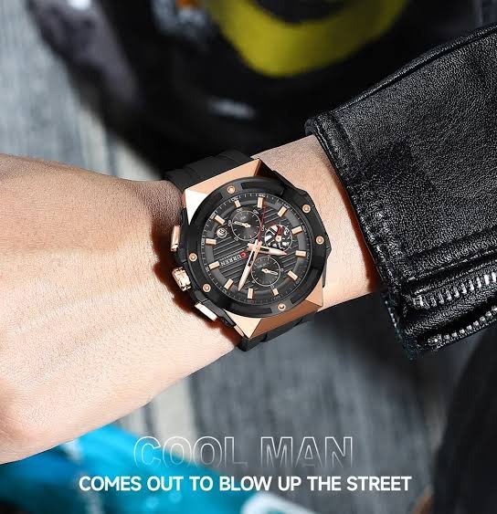 M8462 CURREN Black Dial Gold Body Black Silicone Strap Original Wrist Watch For Men With Box&Bag - Timecheck