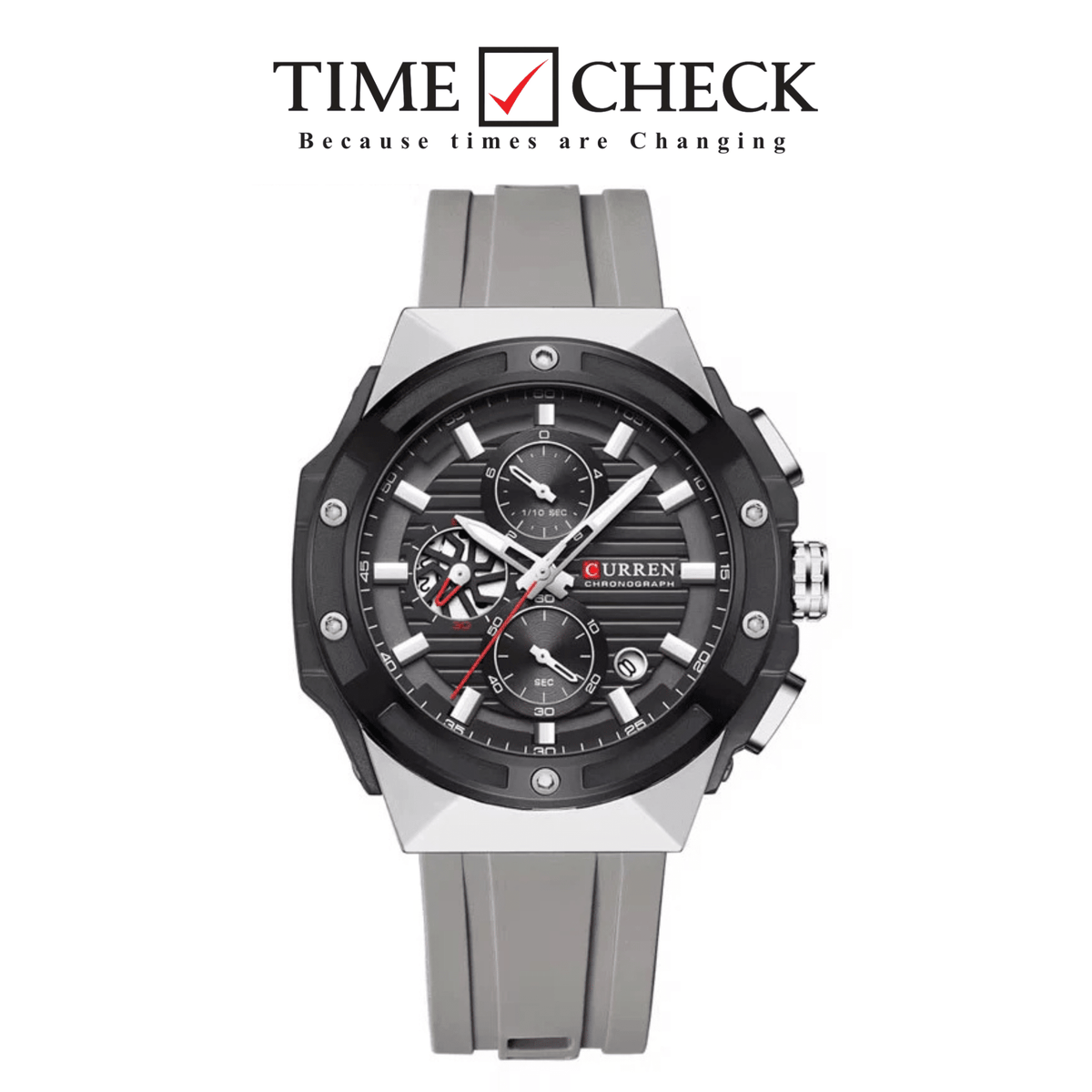 M8462 CURREN Black Dial Silver Body Gray Silicone Strap Original Wrist Watch For Men With Box&Bag - Timecheck