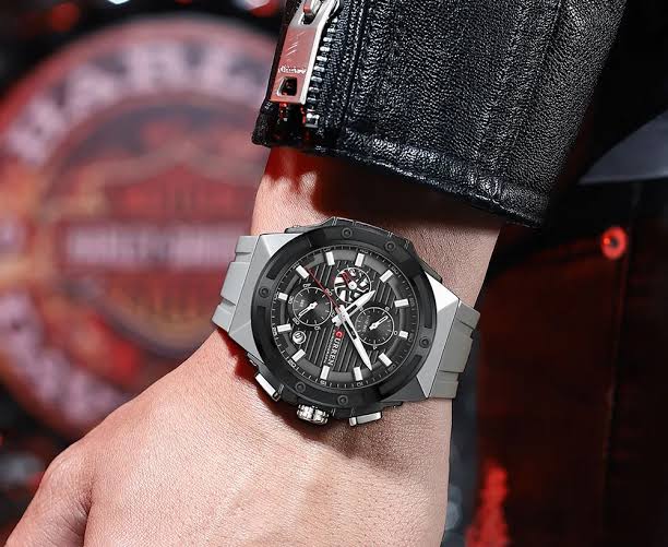 M8462 CURREN Black Dial Silver Body Gray Silicone Strap Original Wrist Watch For Men With Box&Bag - Timecheck