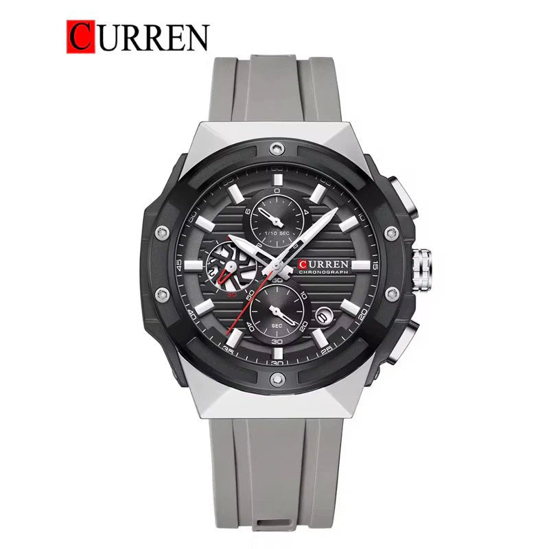 M8462 CURREN Black Dial Silver Body Grey Silicone Strap Original Wrist Watch For Men - Timecheck