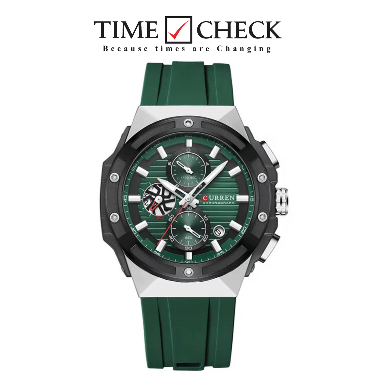 M8462 CURREN Green Dial Green Silicone Strap Original Wrist Watch For Men With Box&Bag - Timecheck
