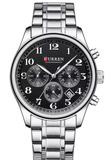 M8466 Curren black Dial Silver Stainless Steel Chain Chronograph Quartz Men's Watch. - Timecheck