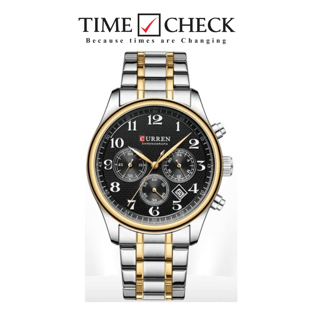 M;8466 Curren Black Dial Silver+Gold Stainless Steel Chain Chronograph Quartz Men's Watch - Timecheck