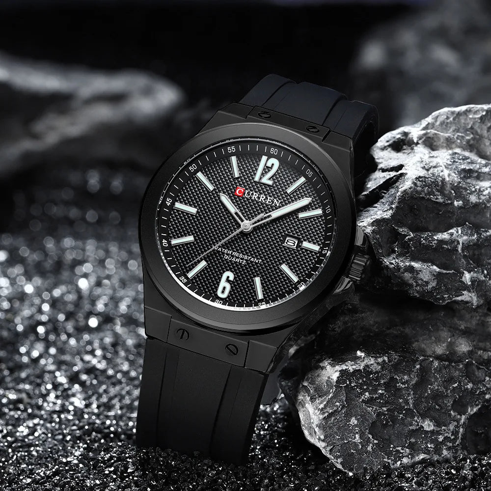 M8467 Curren Black Dial Black Body black Silicone Strap Analog Quartz Men's Watch with Box & Bag - Timecheck