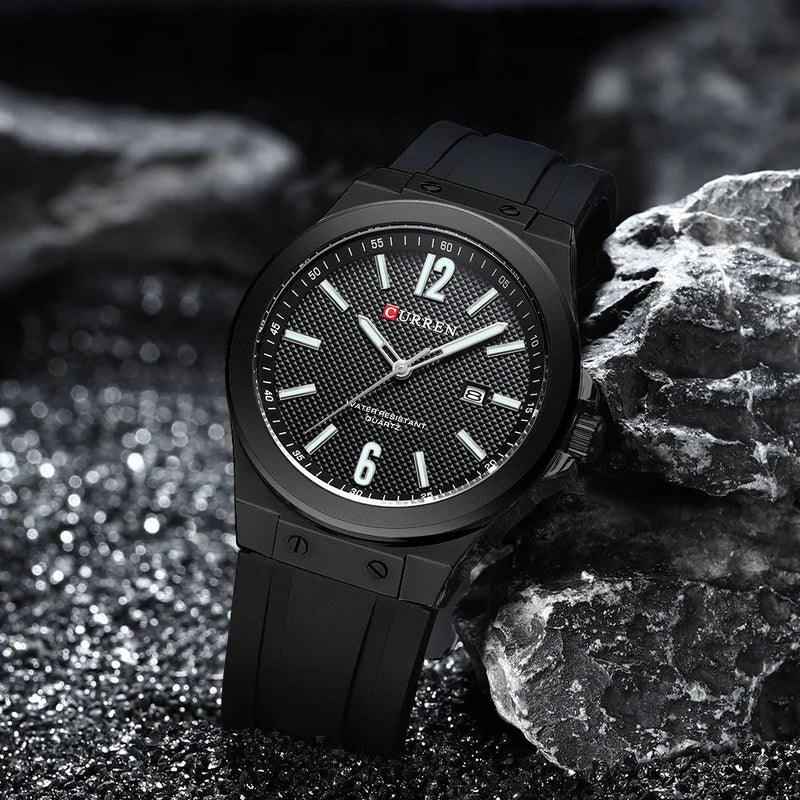 M8467 Curren Black Dial Black Body black Silicone Strap Analog Quartz Men's Watch with Box & Bag - Timecheck