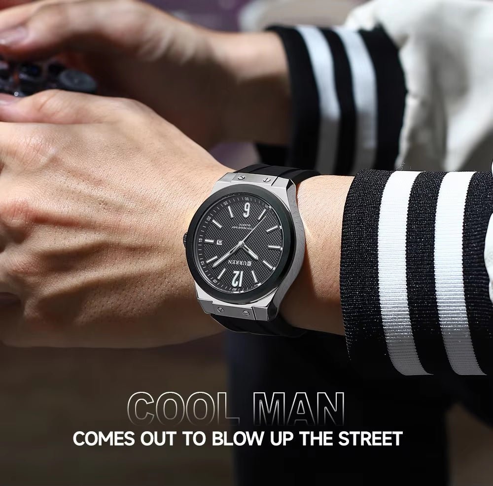 M8467 Curren Black Silver Body Dial black Silicone Strap Analog Quartz Men's Watch With Box & Bag - Timecheck