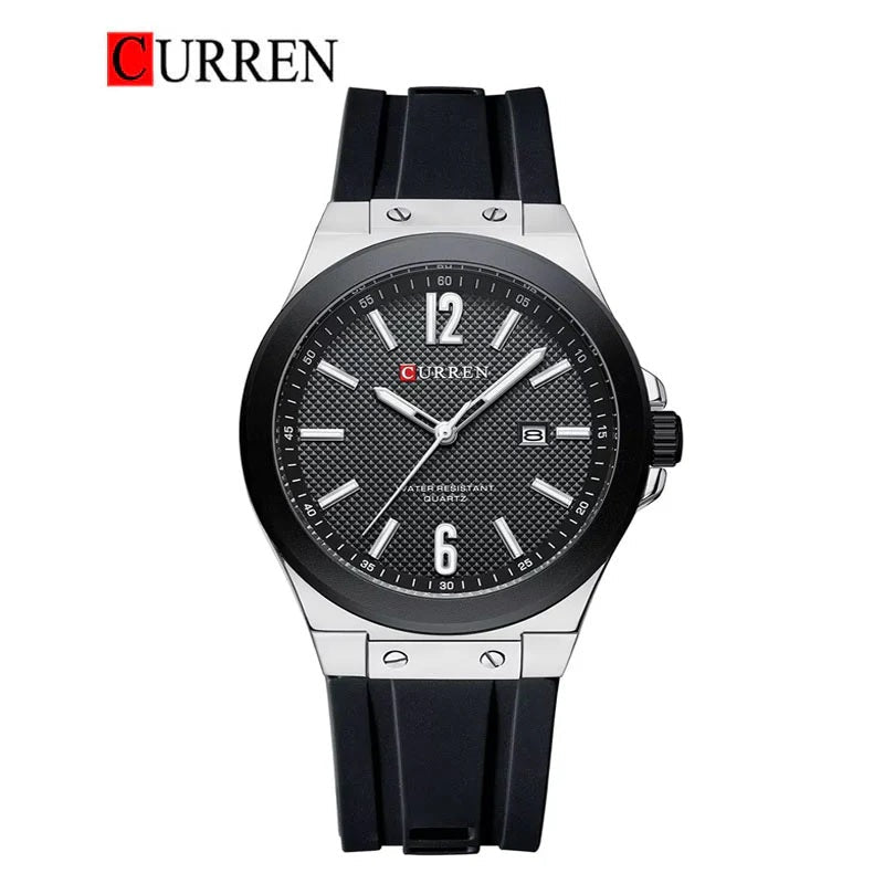 M8467 Curren Black Silver Body Dial black Silicone Strap Analog Quartz Men's Watch With Box & Bag - Timecheck