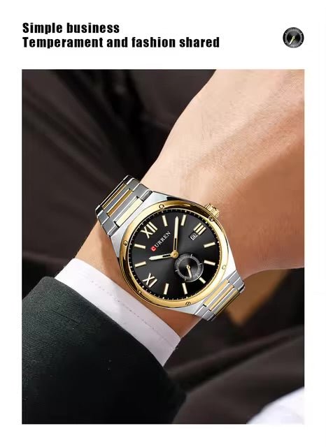 Curren M-8471 Black Dial Two-Tone Silver Gold Stainless Steel Chain Men's Watch