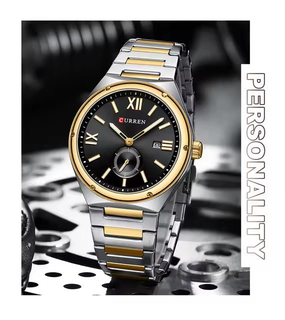 Curren M-8471 Black Dial Two-Tone Silver Gold Stainless Steel Chain Men's Watch