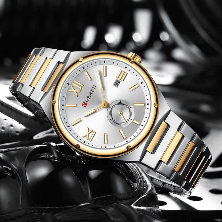 Curren M-8471 White Dial Two-Tone Silver Gold Stainless Steel Chain Men's Watch