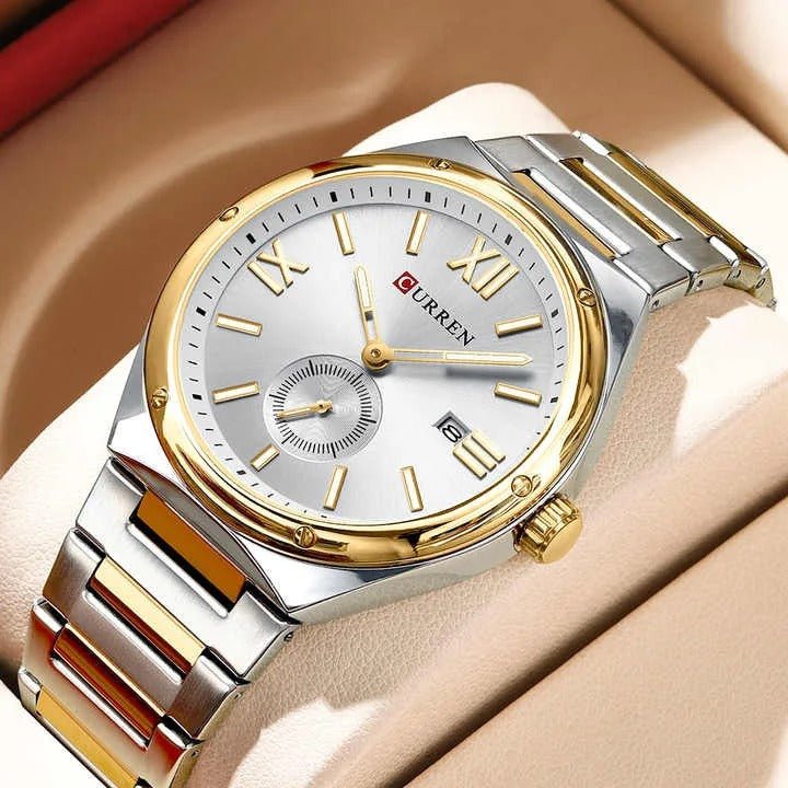 Curren M-8471 White Dial Two-Tone Silver Gold Stainless Steel Chain Men's Watch