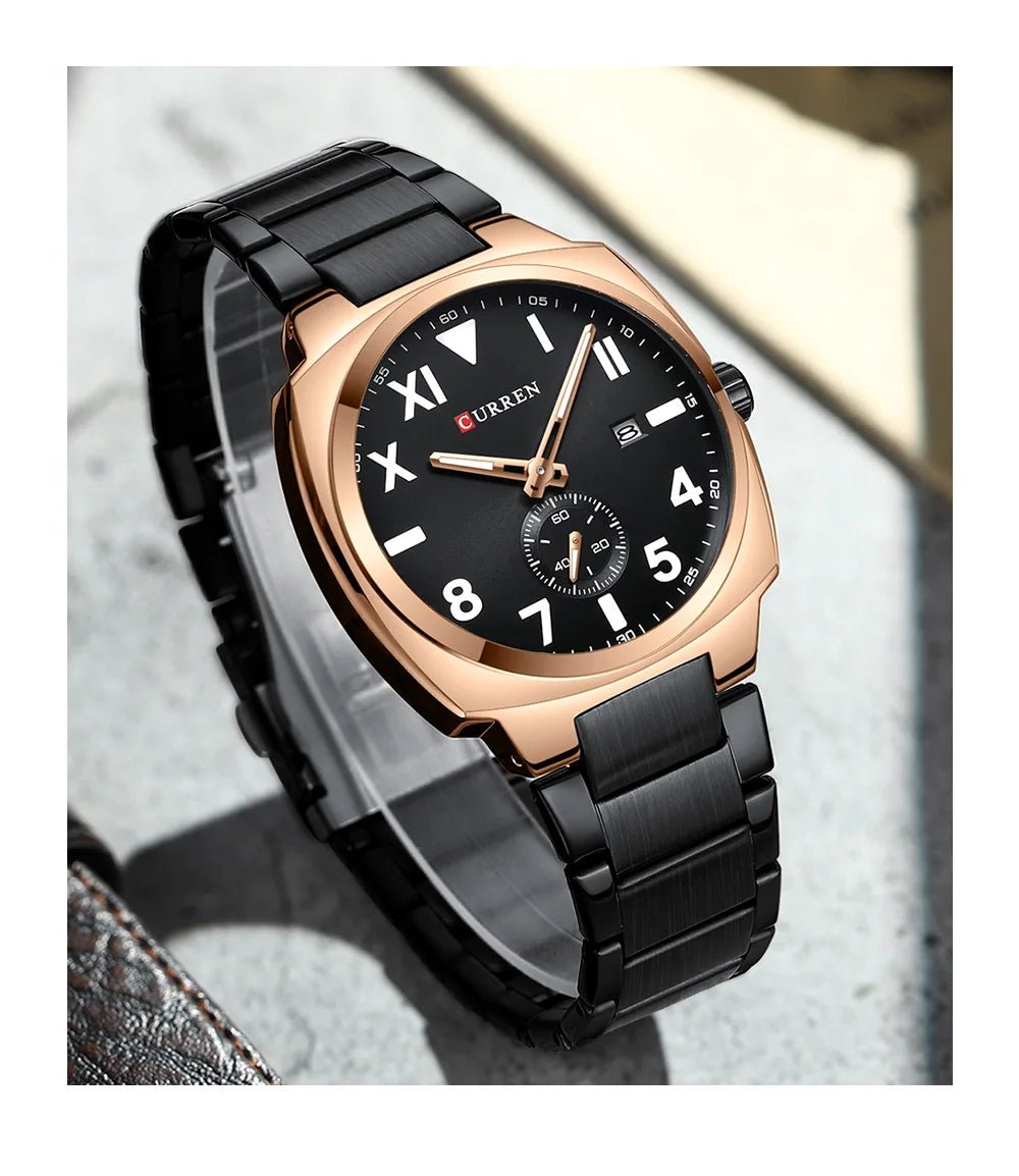 M:8472 curren Black Dial Rg Body Black Stainless Steel Chain Analog Quartz Men's Watch with brand{box&bag} - Timecheck