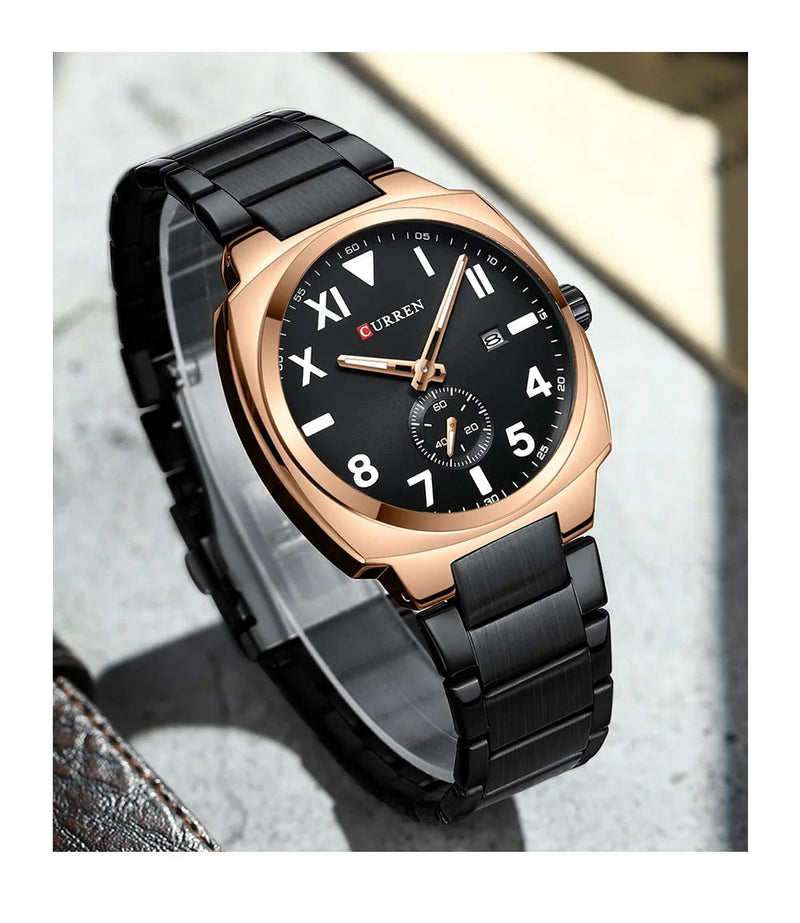 M:8472 curren Black Dial Rg Body Black Stainless Steel Chain Analog Quartz Men's Watch with brand{box&bag} - Timecheck
