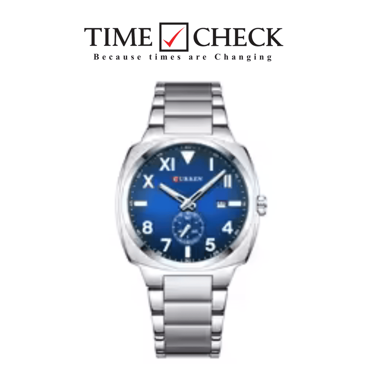 M:8472 curren Blue Dial Silver Stainless Steel Chain Analog Quartz Men's Watch with brand{box&bag} - Timecheck
