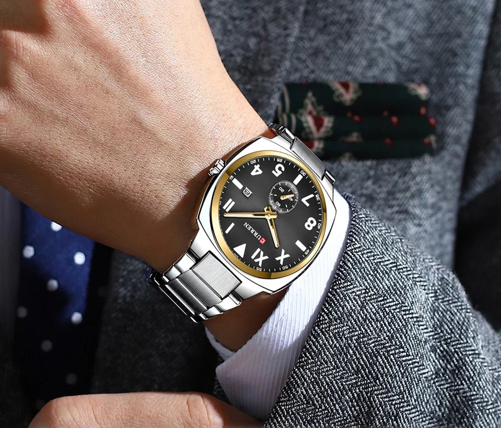 M:8472 Curren Gray Dial Silver Stainless Steel Chain Analog Quartz Men's Watch with brand{box&bag} - Timecheck