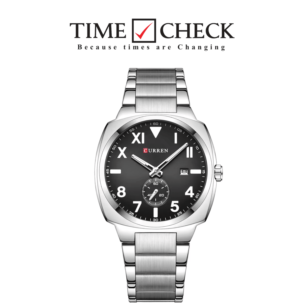 M:8472 curren Gray Dial Silver Stainless Steel Chain Analog Quartz Men's Watch with brand{box&bag} - Timecheck