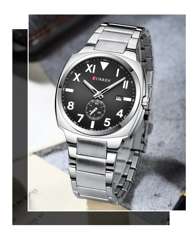 M:8472 curren Gray Dial Silver Stainless Steel Chain Analog Quartz Men's Watch with brand{box&bag} - Timecheck