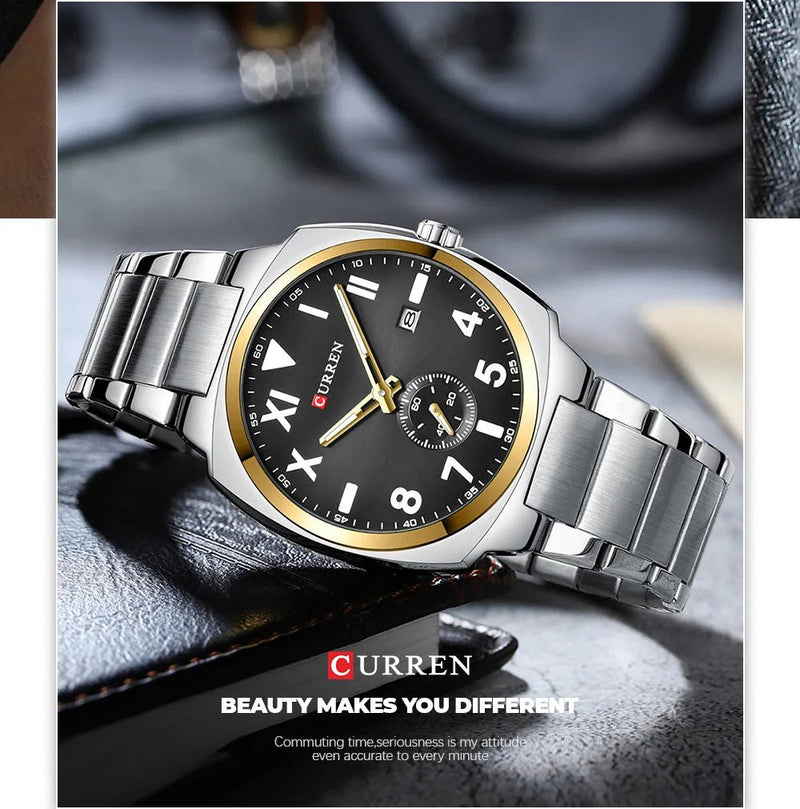 M:8472 Curren Gray Dial Silver Stainless Steel Chain Analog Quartz Men's Watch with brand{box&bag} - Timecheck