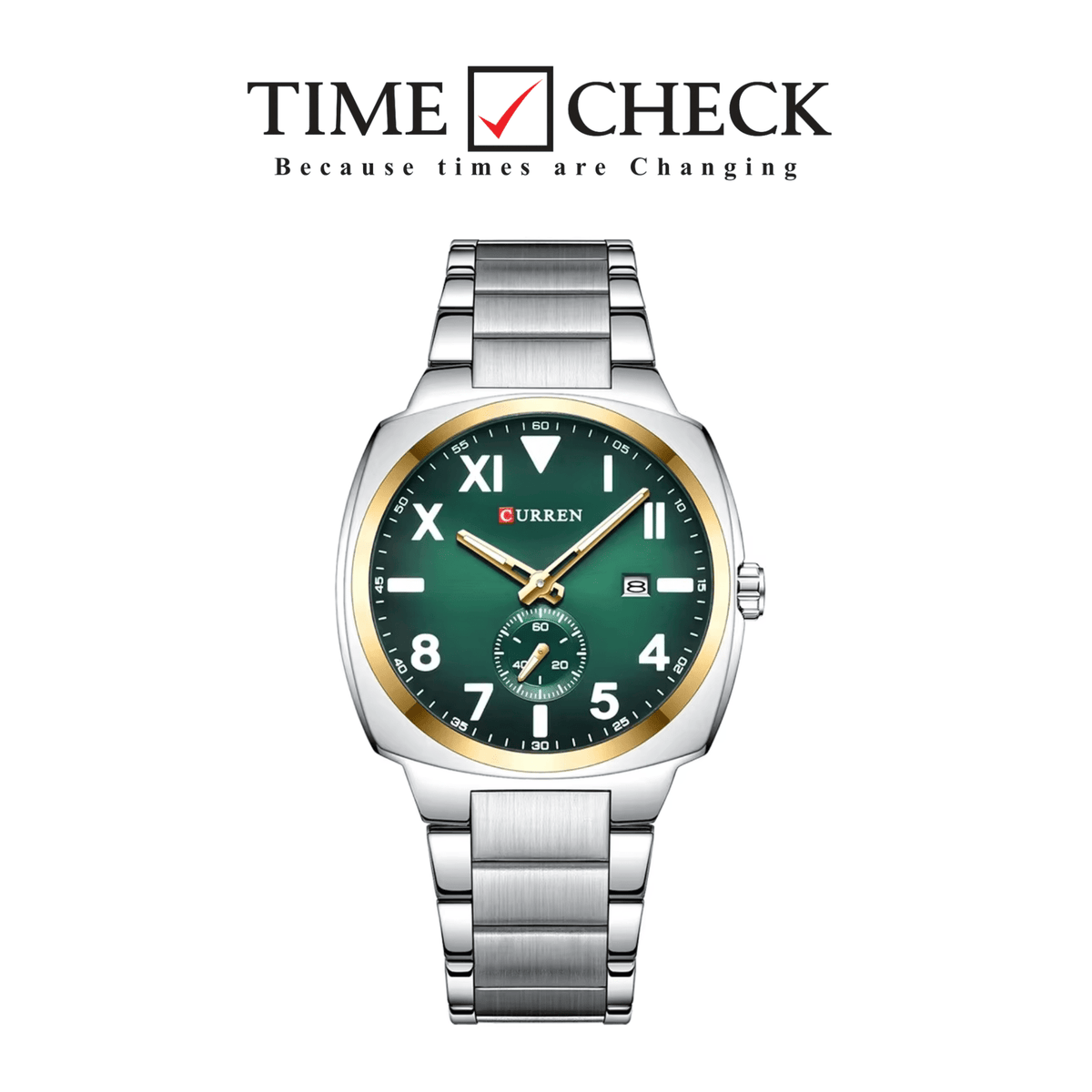 M:8472 curren Green Dial Silver Stainless Steel Chain Analog Quartz Men's Watch with brand{box&bag} - Timecheck