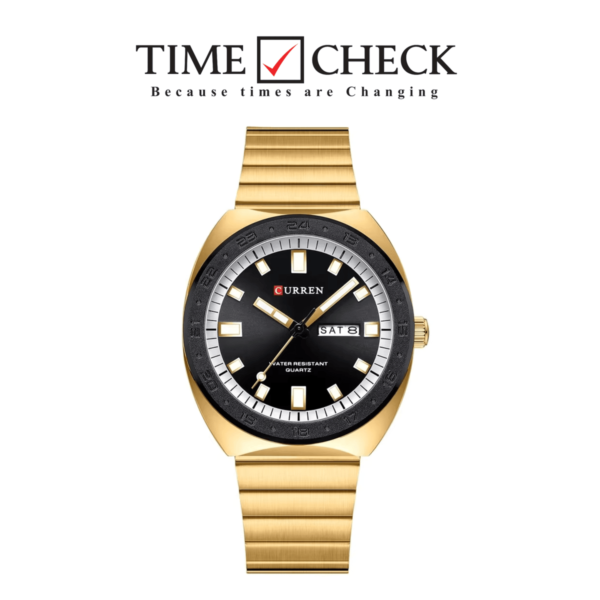 M:8473 CURREN BLACK DIAL GOLDEN STAINLESS STEEL CHAIN WRIST WATCH FOR MAN WITH BRAND BOX & BAG - Timecheck