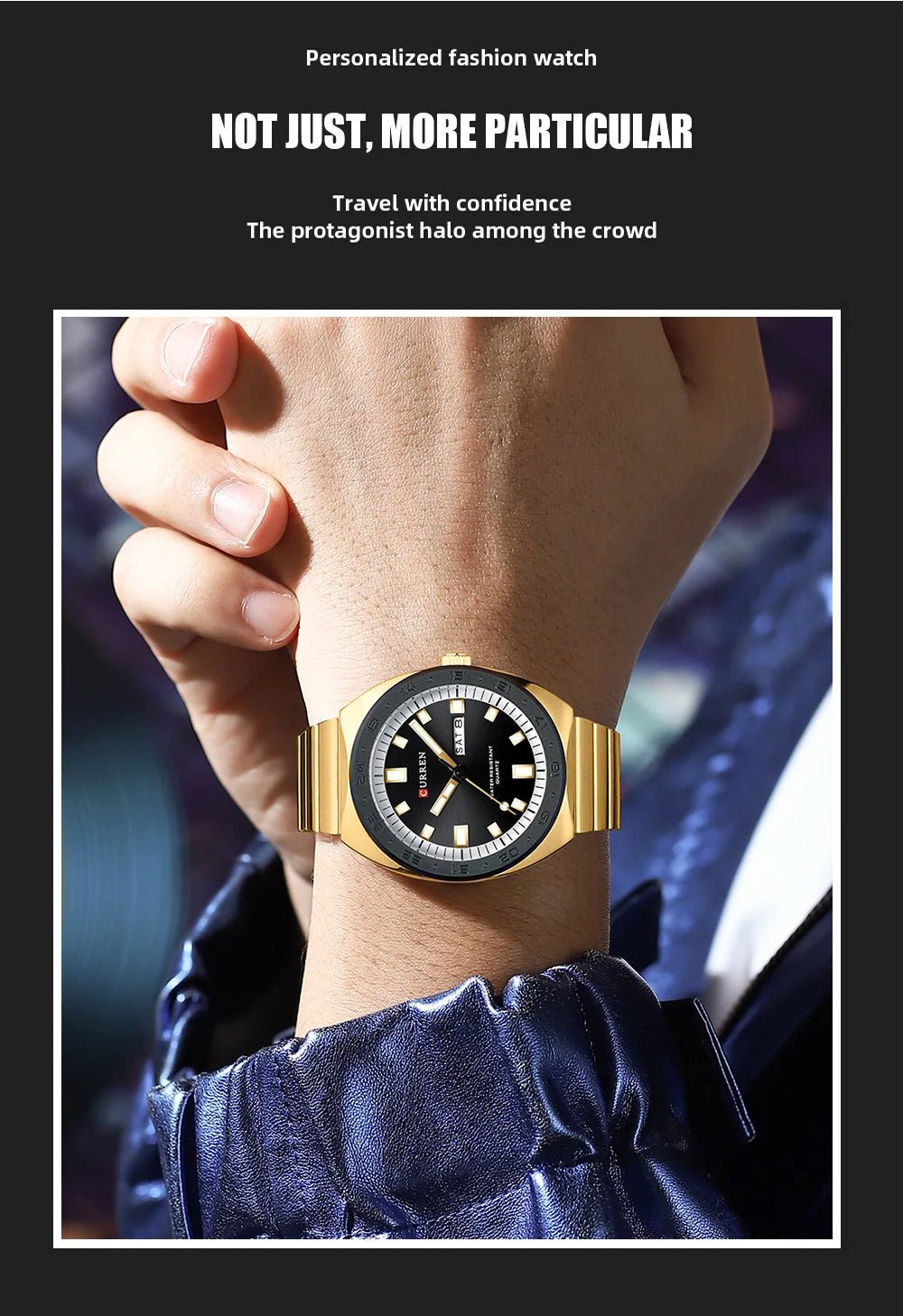 M:8473 CURREN BLACK DIAL GOLDEN STAINLESS STEEL CHAIN WRIST WATCH FOR MAN WITH BRAND BOX & BAG - Timecheck