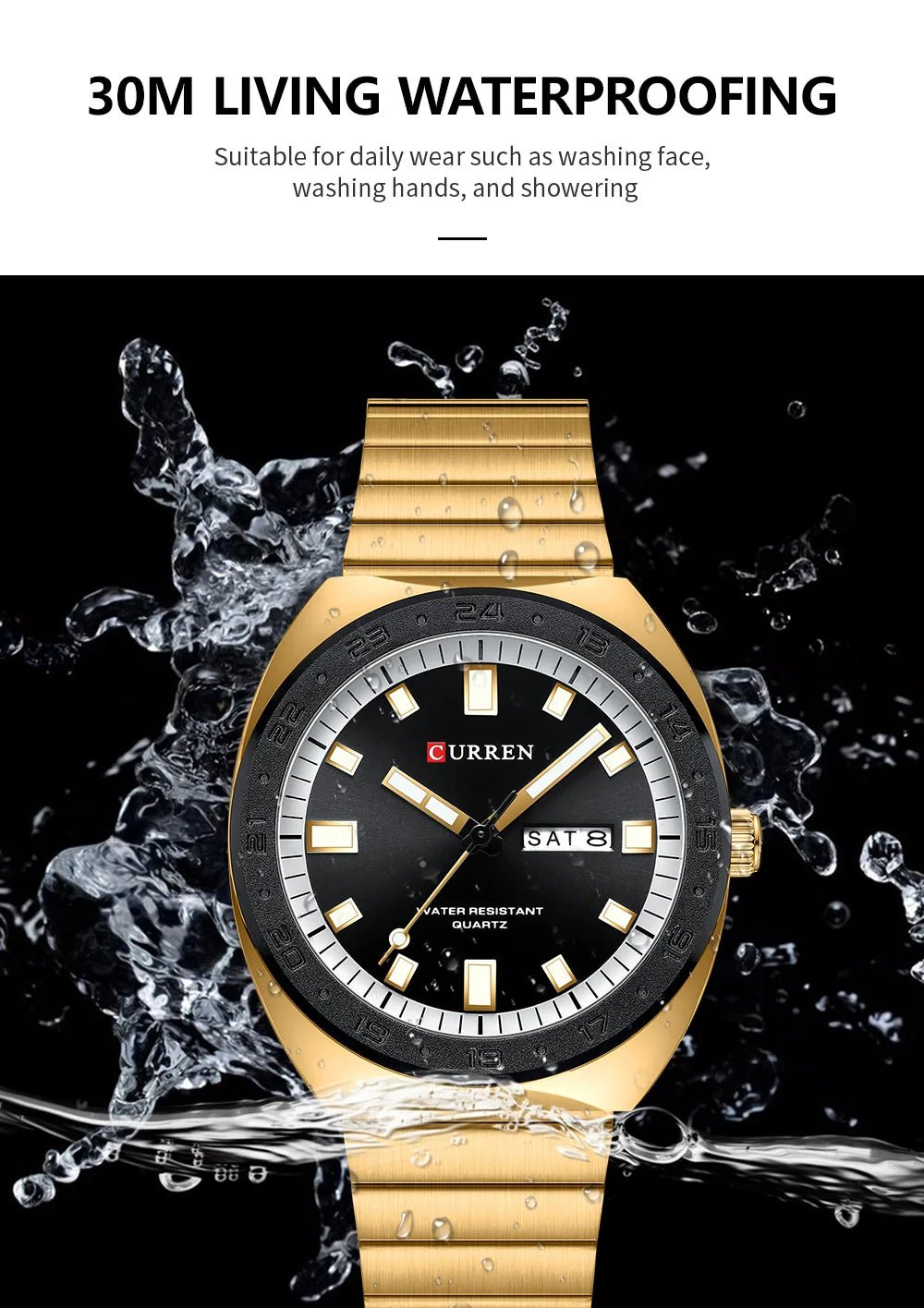 M:8473 CURREN BLACK DIAL GOLDEN STAINLESS STEEL CHAIN WRIST WATCH FOR MAN WITH BRAND BOX & BAG - Timecheck