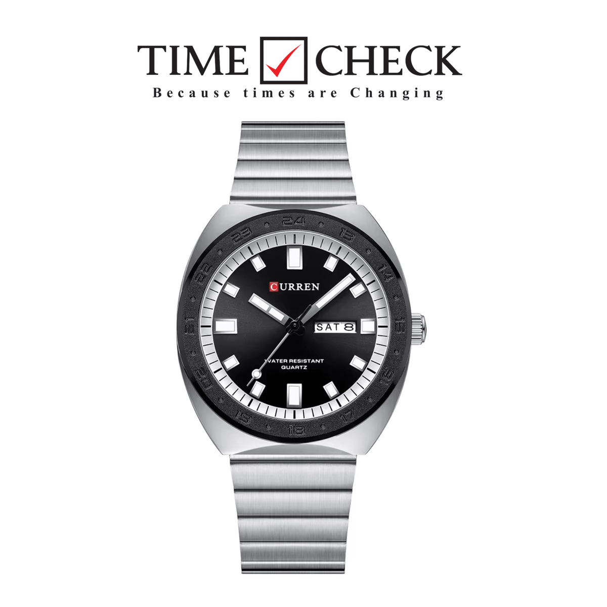 M:8473 CURREN BLACK DIAL SILVER STAINLESS STEEL CHAIN WRIST WATCH FOR MAN WITH BRAND BOX & BAG - Timecheck