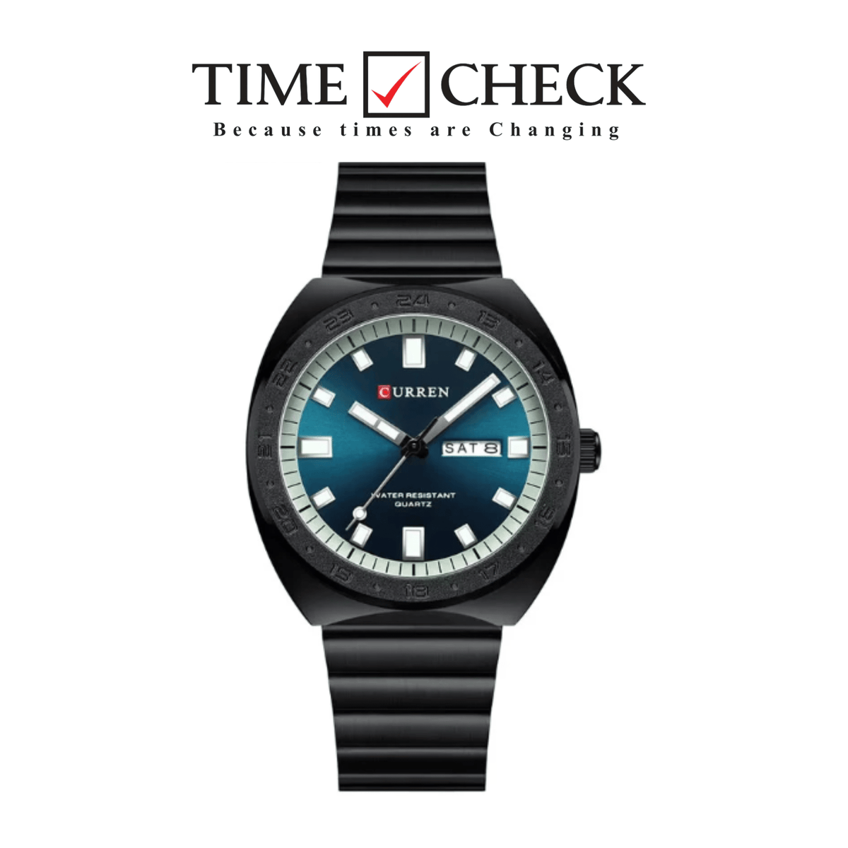 M:8473 CURREN BLUISH DIAL BLACK STAINLESS STEEL CHAIN WRIST WATCH FOR MAN WITH BRAND BOX & BAG - Timecheck