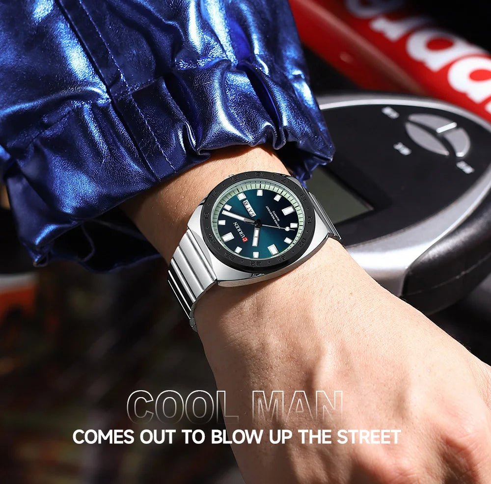 M:8473 CURREN BLUISH DIAL SILVER STAINLESS STEEL CHAIN WRIST WATCH FOR MAN WITH BRAND BOX & BAG - Timecheck