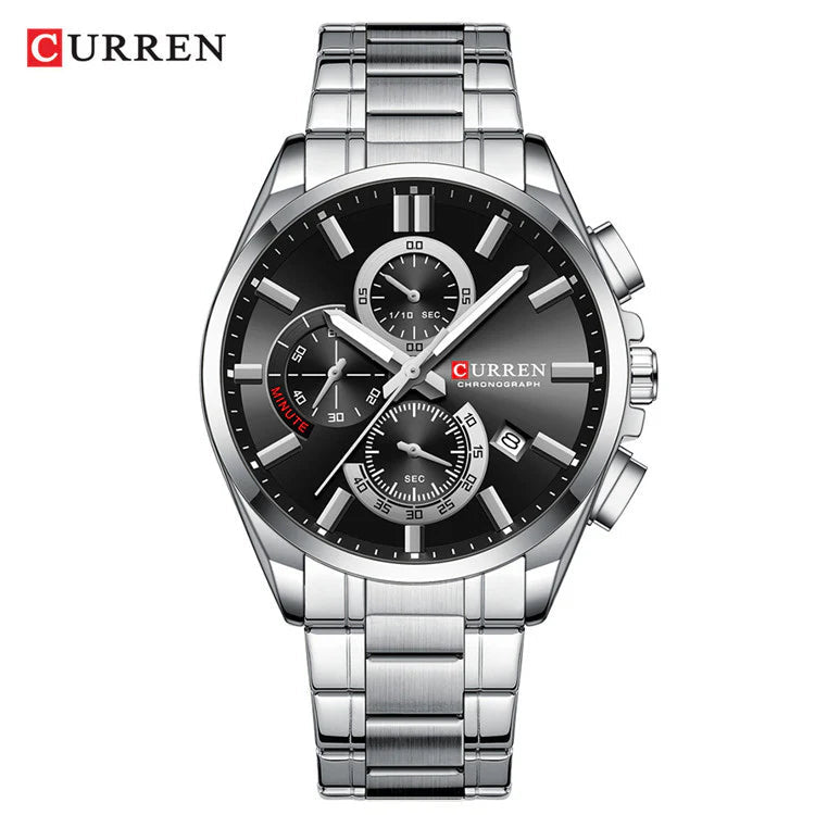Curren M-8475 Black Dial Silver Stainless Steel Chronograph Men's Watch
