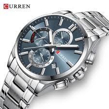 Curren M-8475 Blue Dial Silver Stainless Steel Chronograph Men's Watch