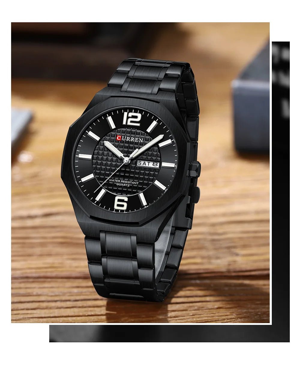 M:8476 Curren Black Dial Black Stainless Steel Day&Date Analog Quartz Men's Watch with brand {box&bag} - Timecheck