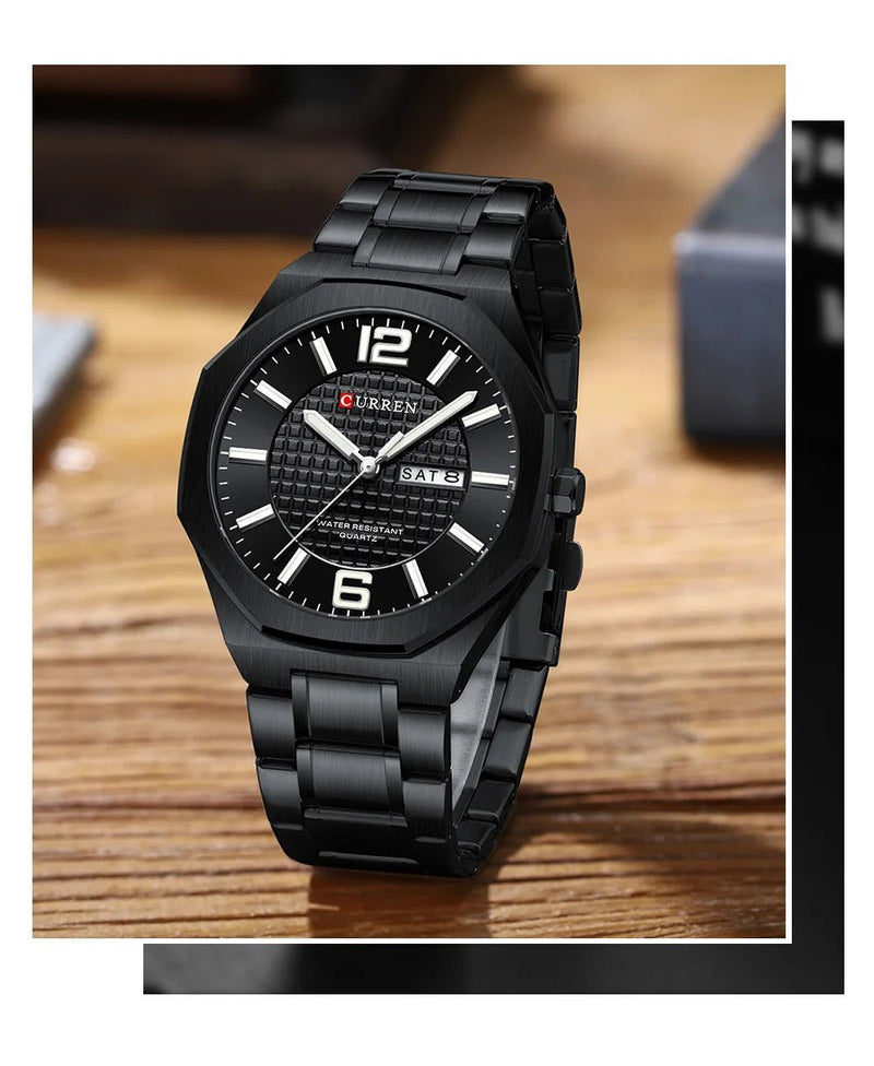 M:8476 Curren Black Dial Black Stainless Steel Day&Date Analog Quartz Men's Watch with brand {box&bag} - Timecheck