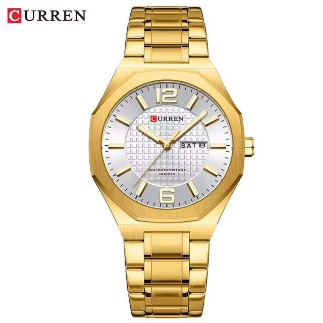 Curren M-8476 White Dial Golden Stainless Steel Day-Date Men's Watch