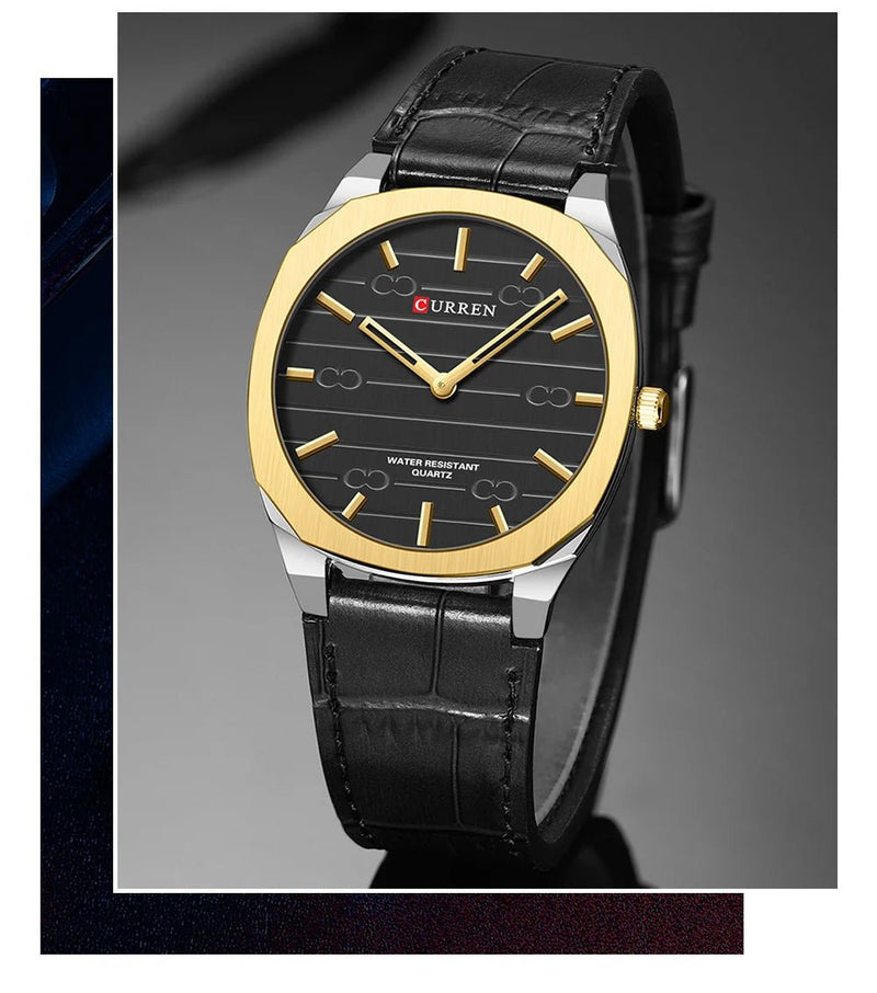 M:8480 Curren Black Dial Black Leather Strap Classic Analog Quartz Men's Watch. - Timecheck