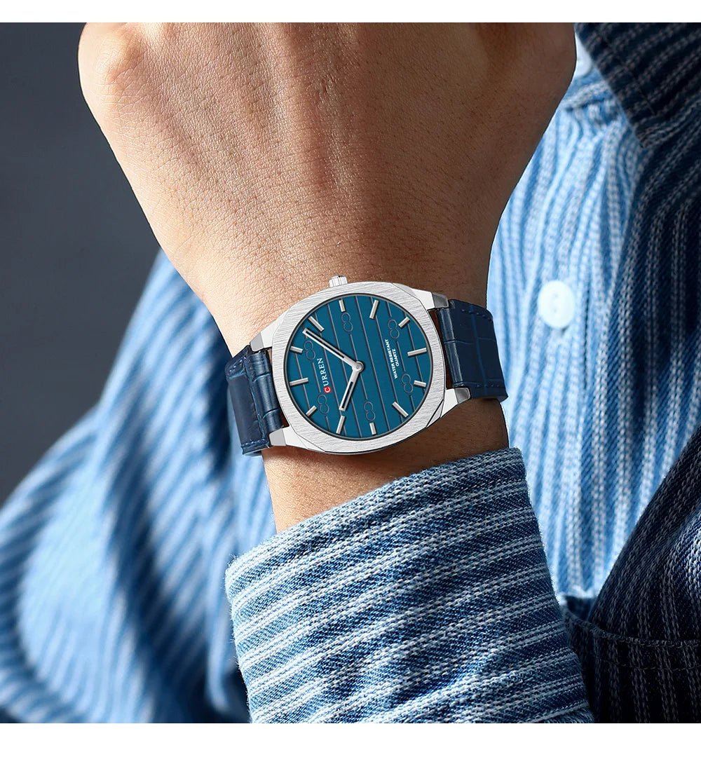M:8480 Curren Blue Dial Blue Leather Strap Classic Analog Quartz Men's Watch. - Timecheck