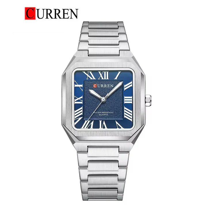 M:8482 CURREN Blue Dial SILVER Stainless Steel Chain Analog Quartz Men's Watch With Box & Bag - Timecheck