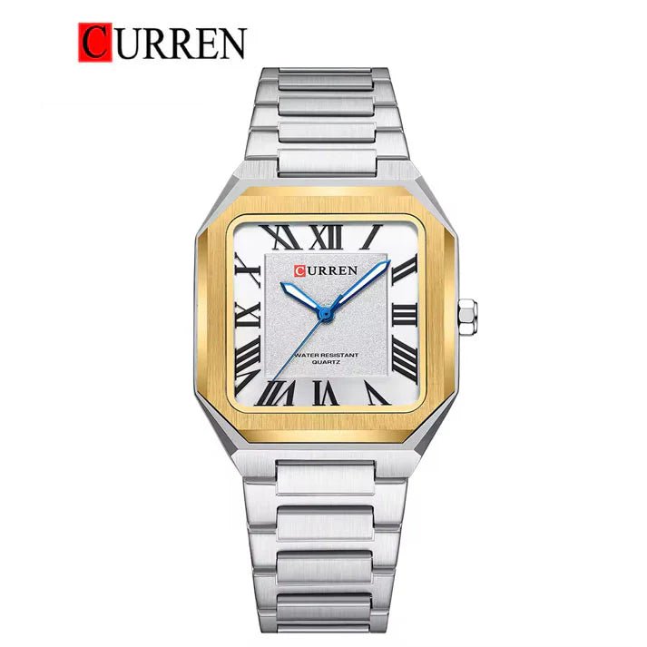 M:8482 CURREN White Dial SILVER Stainless Steel Chain Analog Quartz Men's Watch With Box & Bag - Timecheck