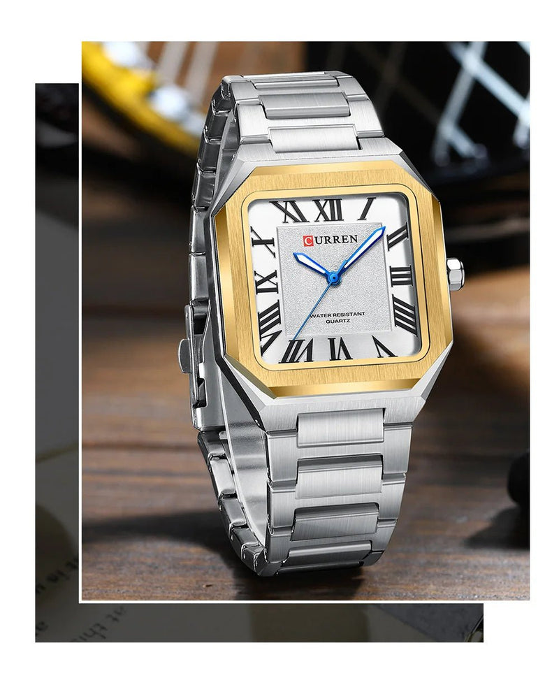 M:8482 CURREN White Dial SILVER Stainless Steel Chain Analog Quartz Men's Watch With Box & Bag - Timecheck
