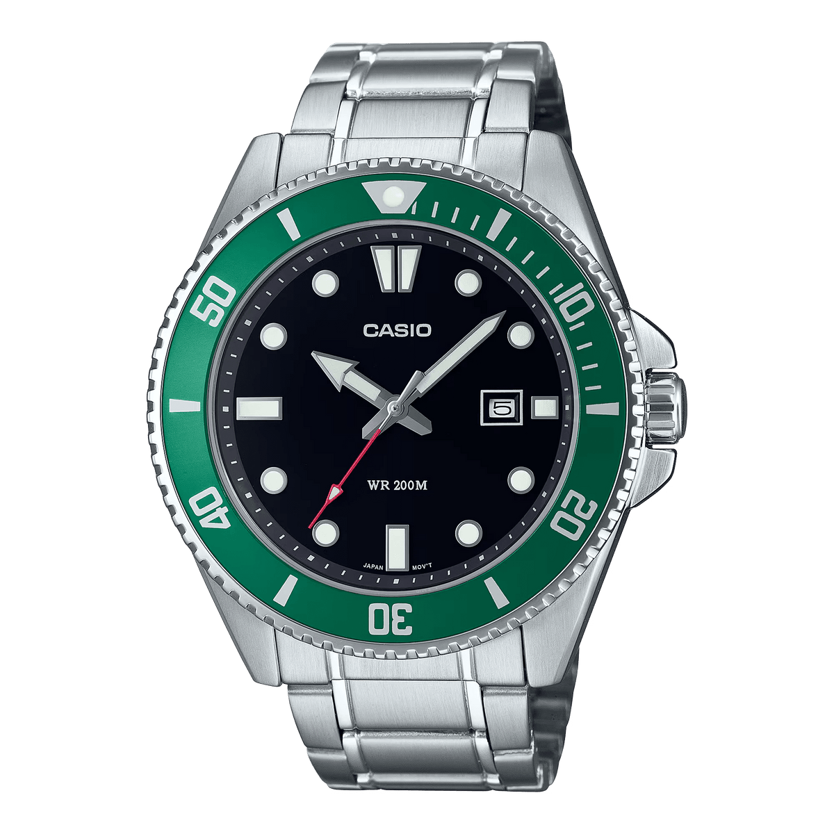MDV-107D-3AVDF Casio Black Dial Silver Stainless Steel Chain Analog Quartz Men's Watch. - Timecheck