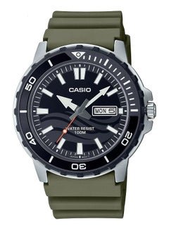 MTD-125-3AVDF Casio Black Dial Green Strap Steel Case Analog Quartz Watch. - Timecheck