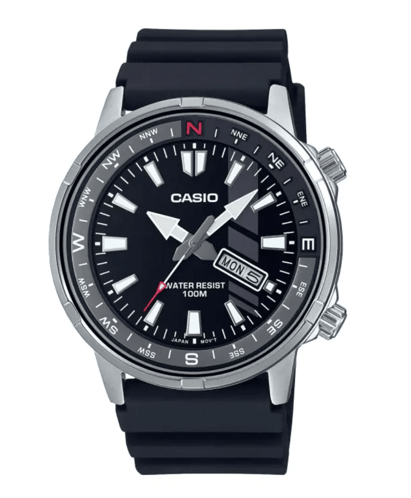MTD-130-1AVDF Casio Black Dial Steel Case Silicon Strap Analog Quartz Men's Watch. - Timecheck