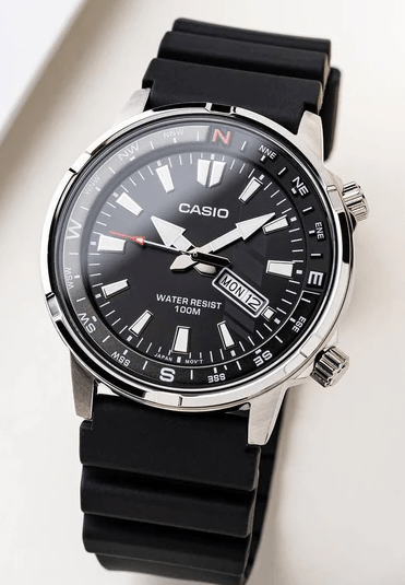 MTD-130-1AVDF Casio Black Dial Steel Case Silicon Strap Analog Quartz Men's Watch. - Timecheck