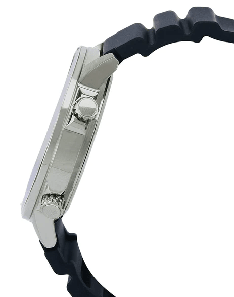 MTD-130-1AVDF Casio Black Dial Steel Case Silicon Strap Analog Quartz Men's Watch. - Timecheck