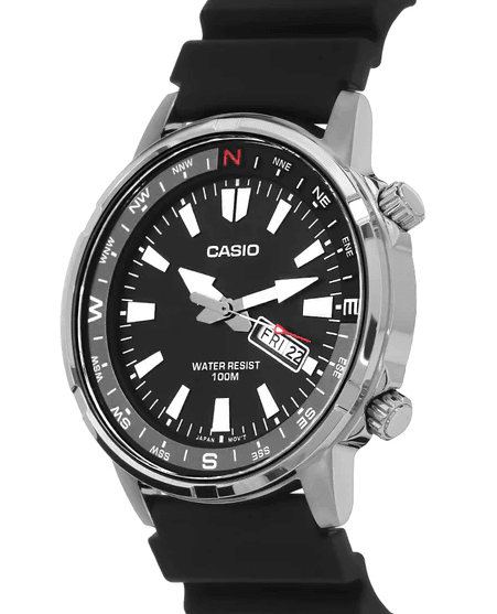 MTD-130-1AVDF Casio Black Dial Steel Case Silicon Strap Analog Quartz Men's Watch. - Timecheck