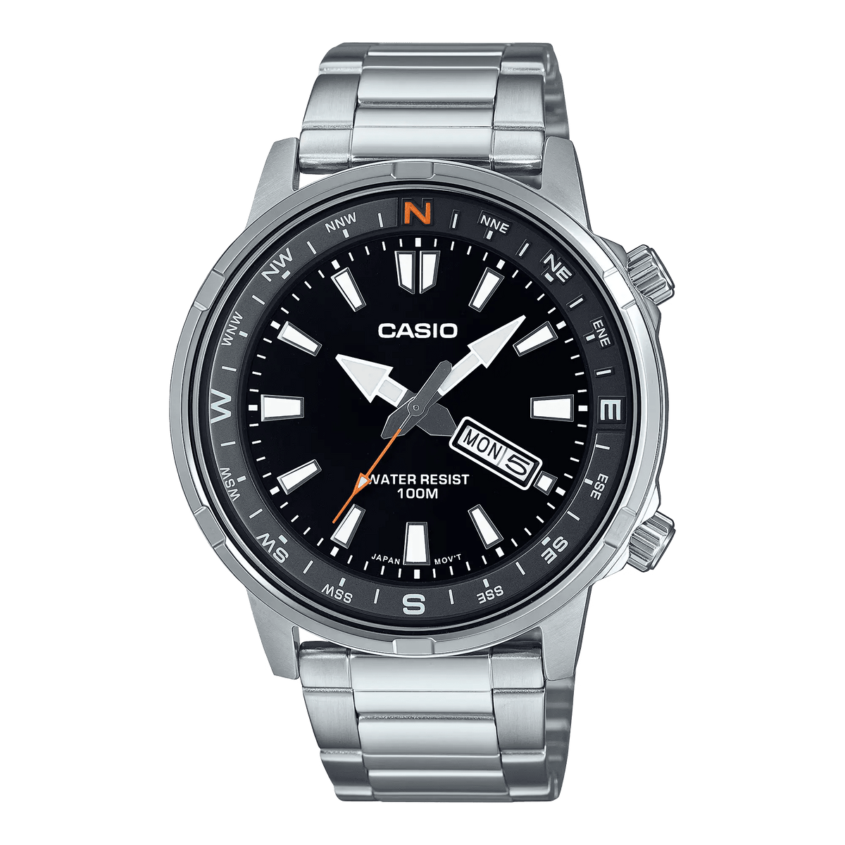 MTD-130D-1A4VDF Casio Black Dial Silver Stainless Steel Chain Analog Quartz Men's Watch - Timecheck