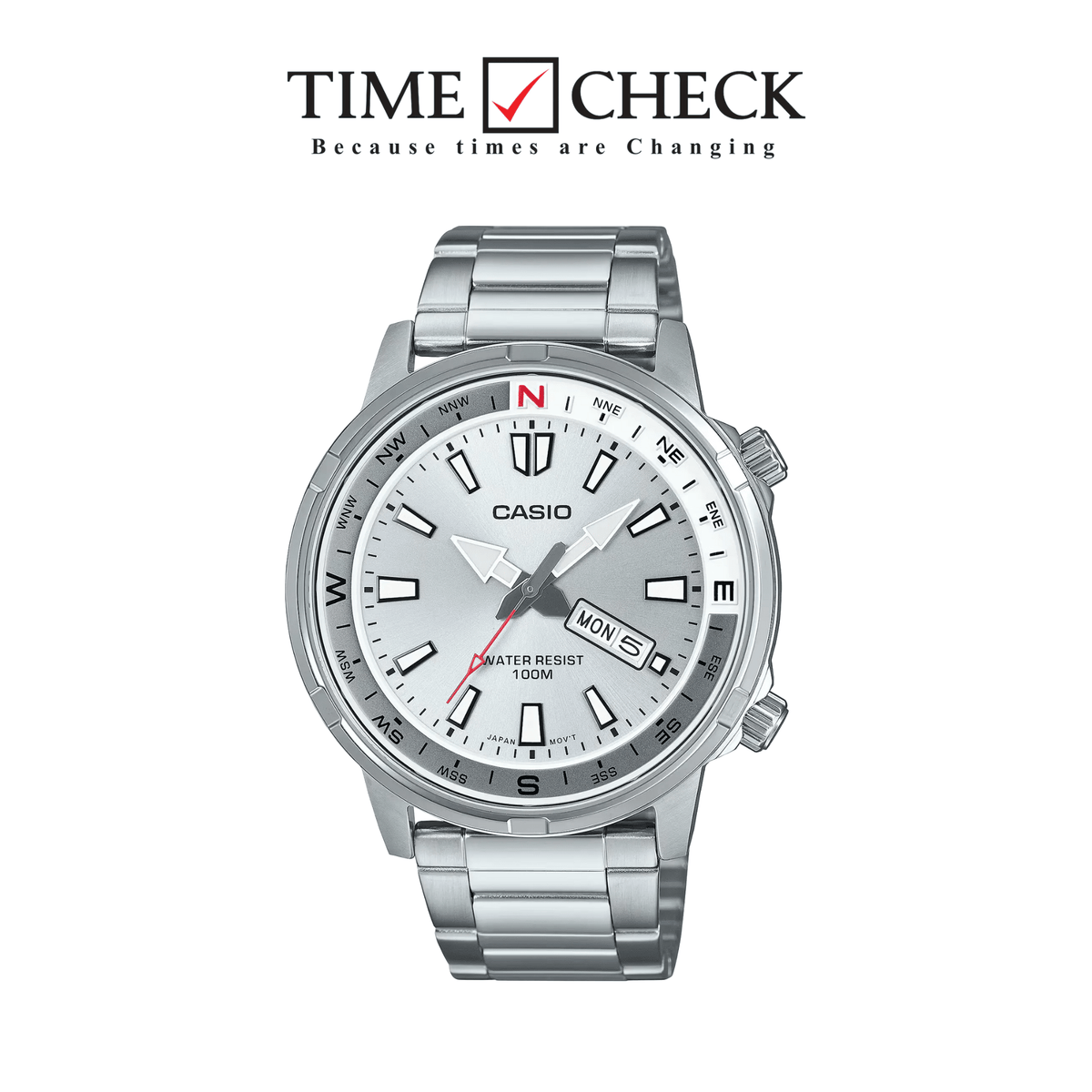 MTD-130D-7A Casio Silver Dial Silver Stainless Steel Chain Analog Quartz Men's Watch - Timecheck