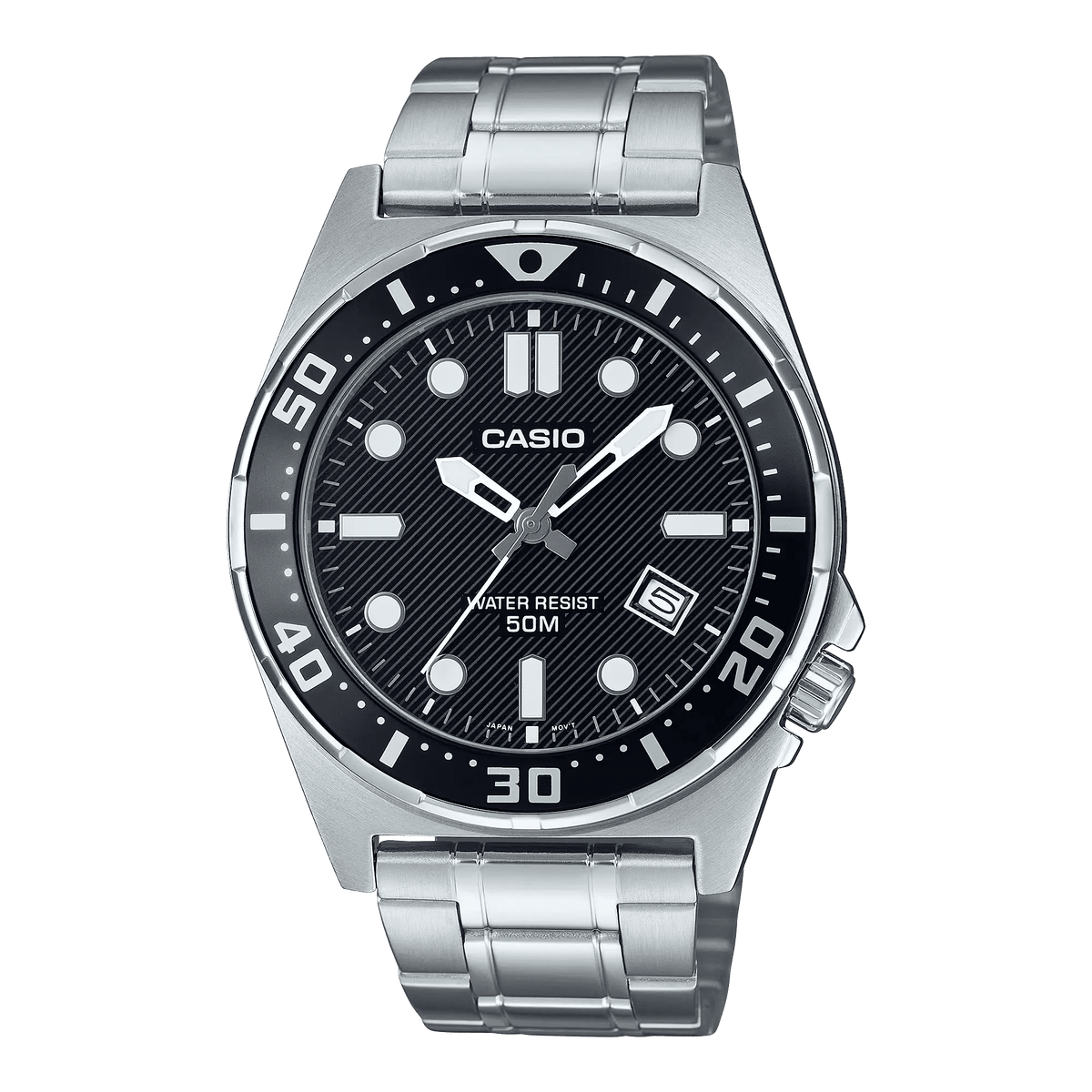 MTD-135-1AVDF Casio Black Dial Steel Case Silicon Strap Analog Quartz Men's Watch. - Timecheck