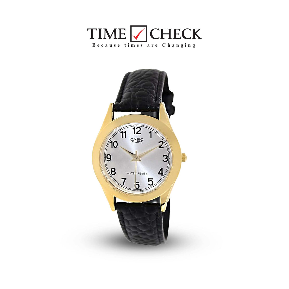 MTP-1093Q-7B1 Casio Silver Dial Black Leather Strap Analog Quartz Men's Watch. - Timecheck