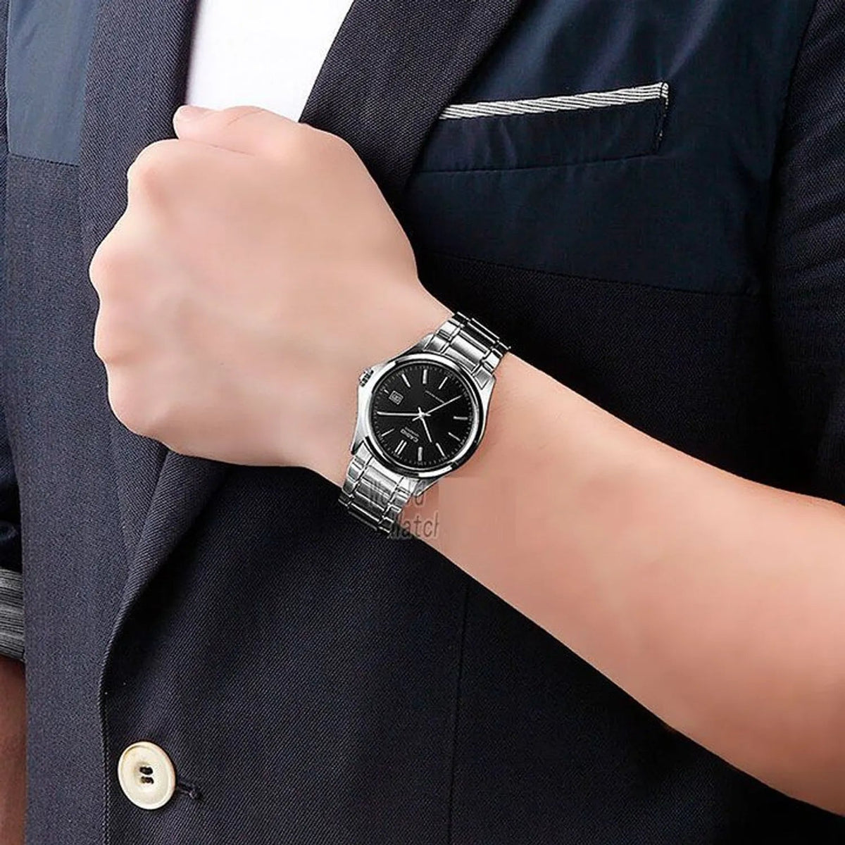 MTP-1183A-1ADF Casio Black Dial Silver Stainless Steel Analog Quartz Men's Watch. - Timecheck